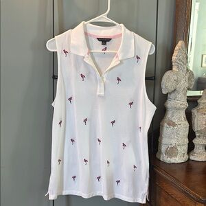 Brooks Brothers Flamingo Embroidered Women's Sleeveless Polo Top, Size Large